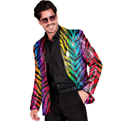 Party Fashion Jacket  Rainbow Animalier Tiger Sequin Jacket 