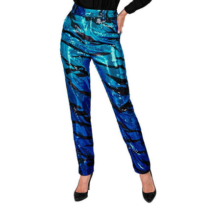 Party Fashion Pants  Blue Waves Sequin Pants 
