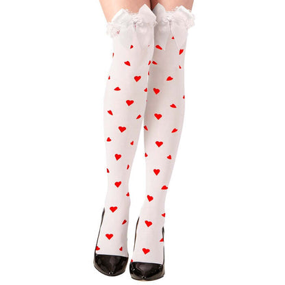 Queen Of Hearts Thigh Highs With White Satin Bow 70 Den