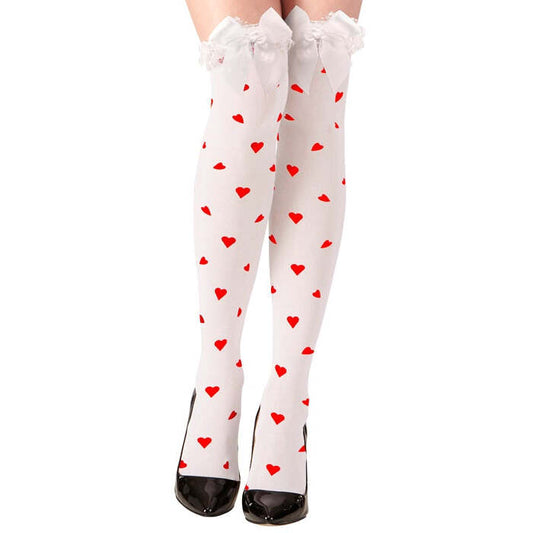 Queen Of Hearts Thigh Highs With White Satin Bow 70 Den