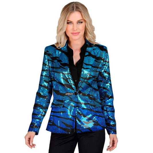 Party Fashion Jacket  Blue Waves Sequin Jacket 