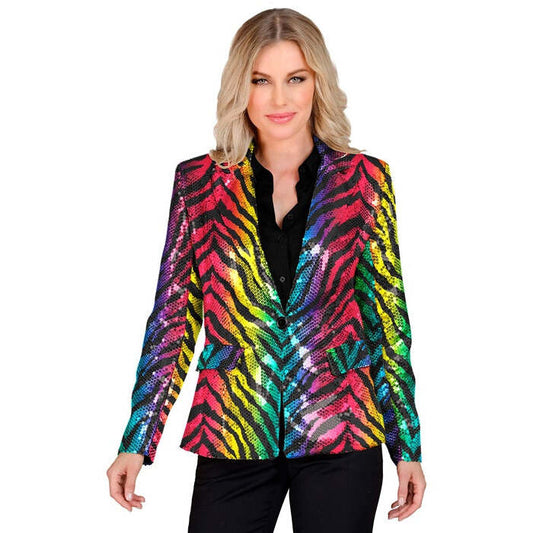 Party Fashion Jacket  Rainbow Animalier Tiger Sequin Jacket 