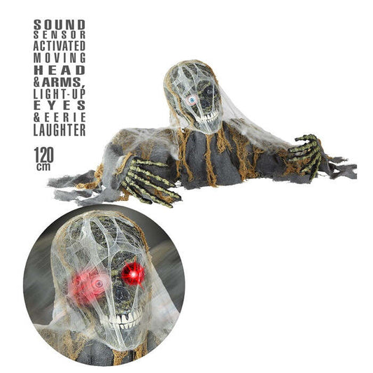 Sound Sensor Activated Animated Skeleton Zombie Groundbreaker With Moving Head & Arms, Light-Up Eye And Eerie Laughter 120 Cm 