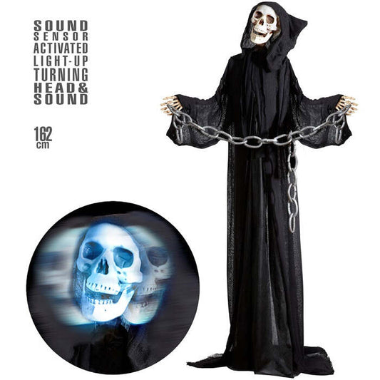 Sound Sensor Activated Animated Grim Reaper With Light-Up Turning Head & Sound 162 Cm 