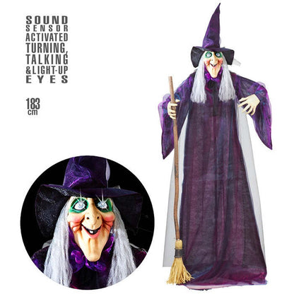Sound Sensor Activated Animated Turning & Talking Witch With Light-Up Eyes 183 Cm - Speaks 5 Different Rhymes 