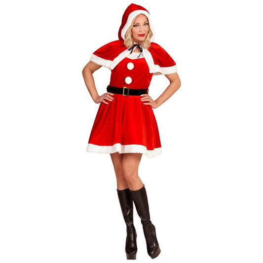 Velvet & Plush Miss Santa  Dress, Belt, Hooded Capelet 