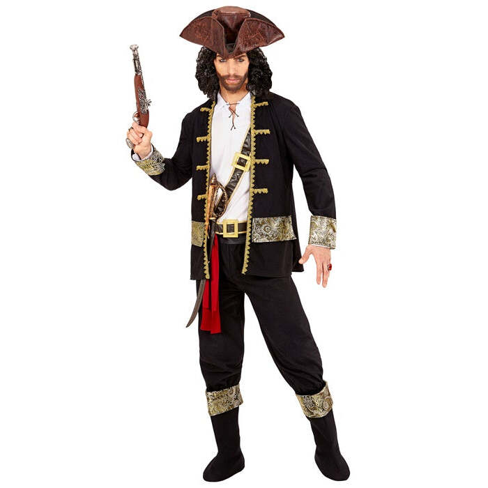 Pirate Captain  Coat, Shirt, Pants, Belt, Sword Sash With Buckle, Hat, Boot Covers 