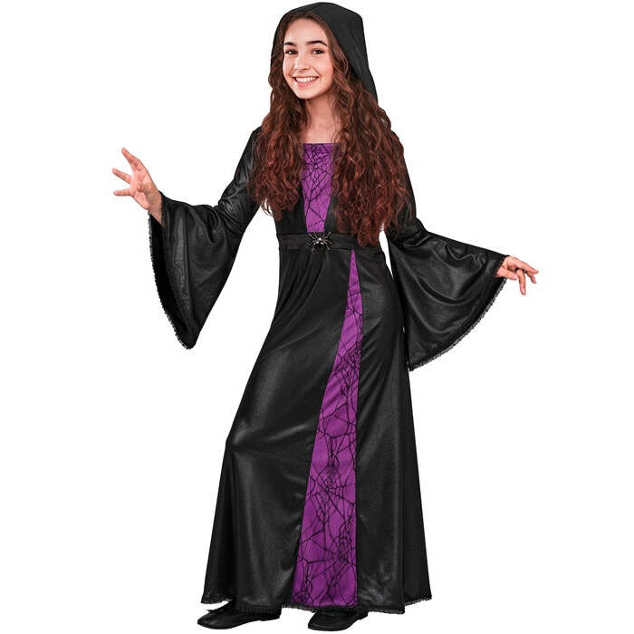 Witch  Hooded Dress With Spider Brooch 