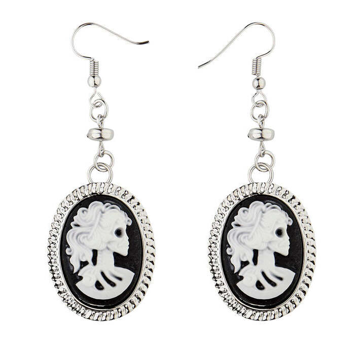Pair Of Skull Cameo Earrings