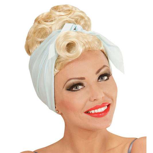 Blonde Rockabilly Pin Up Girl Wigwith Headscarf In Box
