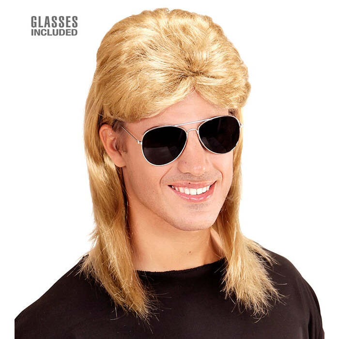 Blond 80'S Mullet Wig With Glasses In Polybag