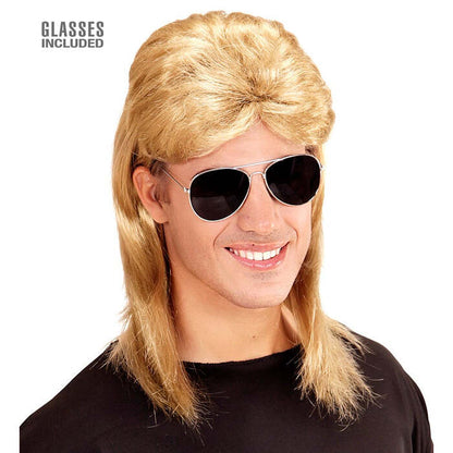 Blond 80'S Mullet Wig With Glasses In Polybag