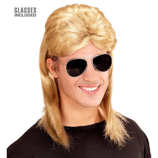 Blond 80'S Mullet Wig With Glasses In Polybag