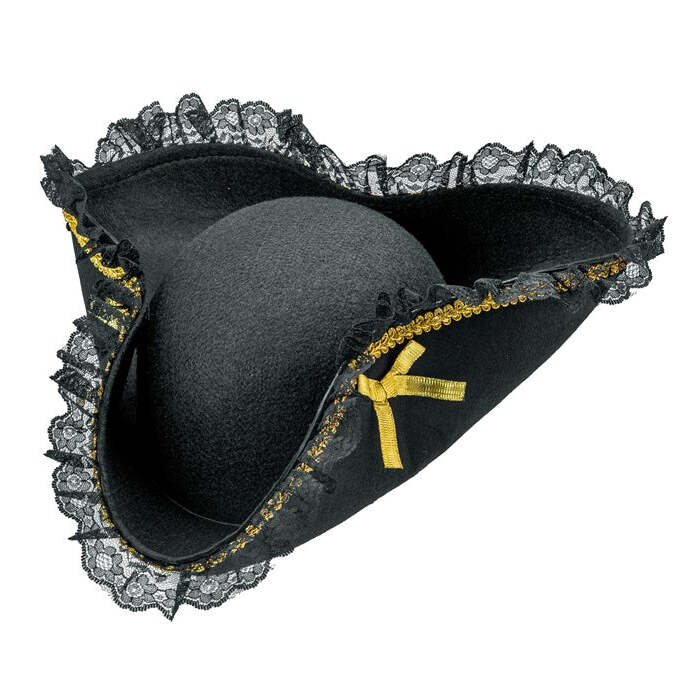 Felt Tricorn With Lace & Gold Trim