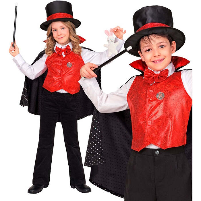 Magician  Vest, Bow Tie, Cape, Hat With Hidden Compartment, Magic Wand, Coin, Rabbit 