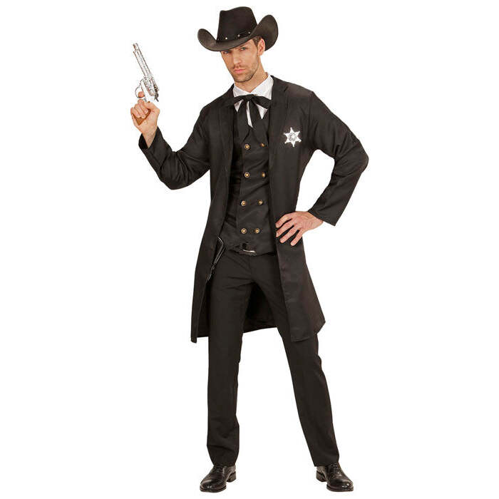 Sheriff  Long Coat, Vest, Fake Shirt, String Tie 
