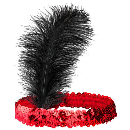 Red Sequin Headband With Feather