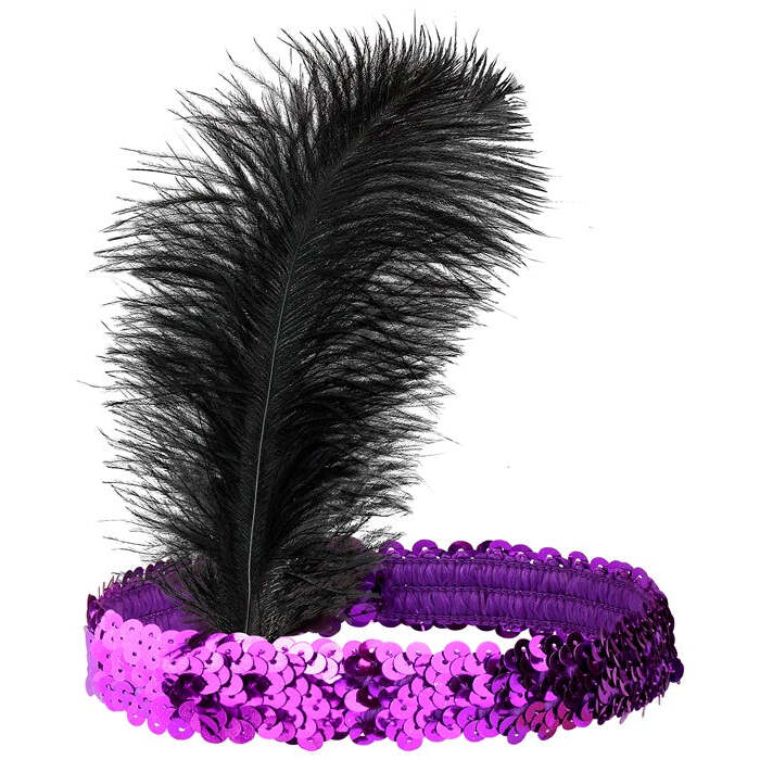 Purple Sequin Headband With Feather