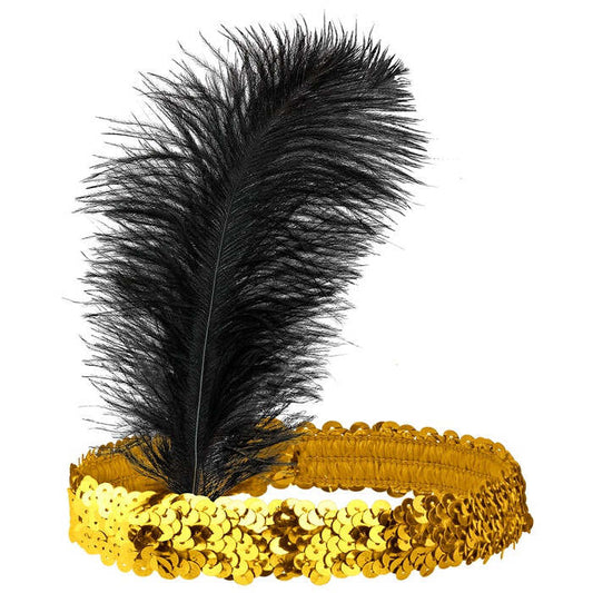 Gold Sequin Headband With Feather