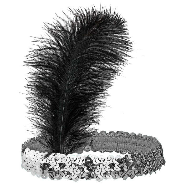 Silver Sequin Headband With Feather