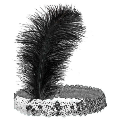 Silver Sequin Headband With Feather