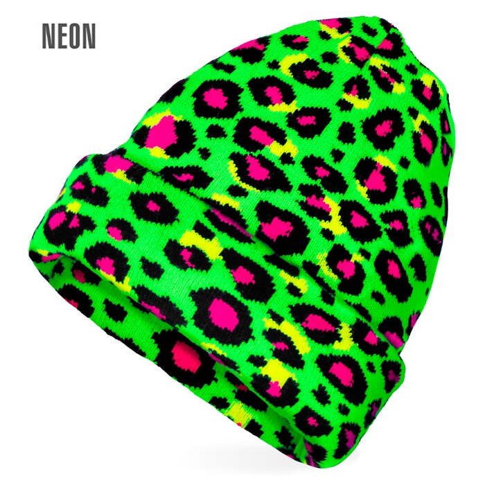 Hat Beanie Animalier Leopard Neon Green Wool Look