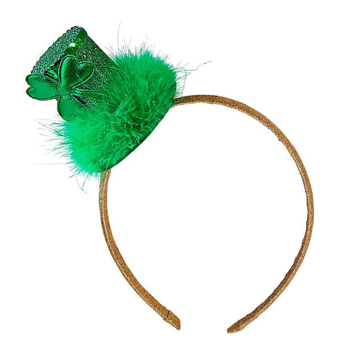 St. Patrick'S Day Mini Top Hat With Shamrock & Marabou Trim On Headband