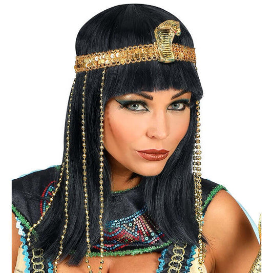 Egyptian Empress Wig With Beaded Snake Headband In Box