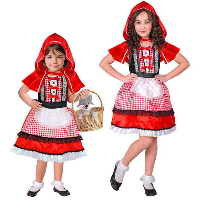 Red Capelet  Dress With Apron, Hooded Capelet 