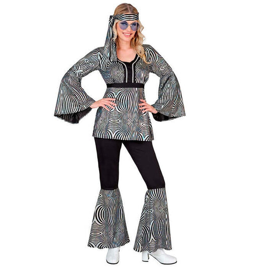 The 70S Disco Style - Silver Waves  Shirt, Pants, Headband 