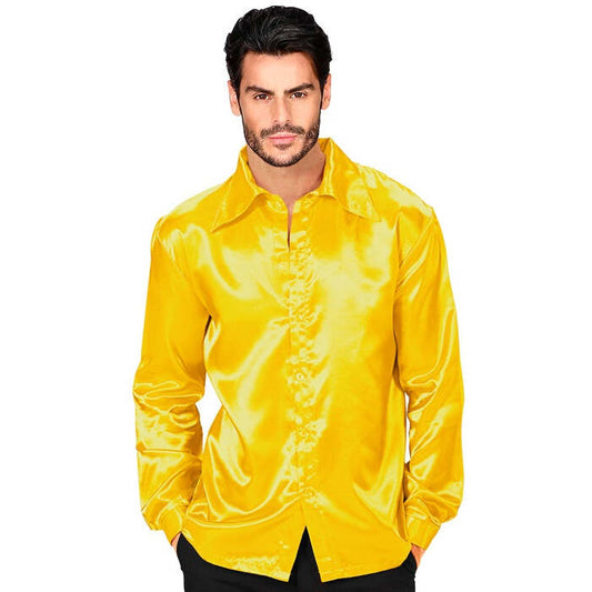 Satin Yellow 70S Disco Shirt