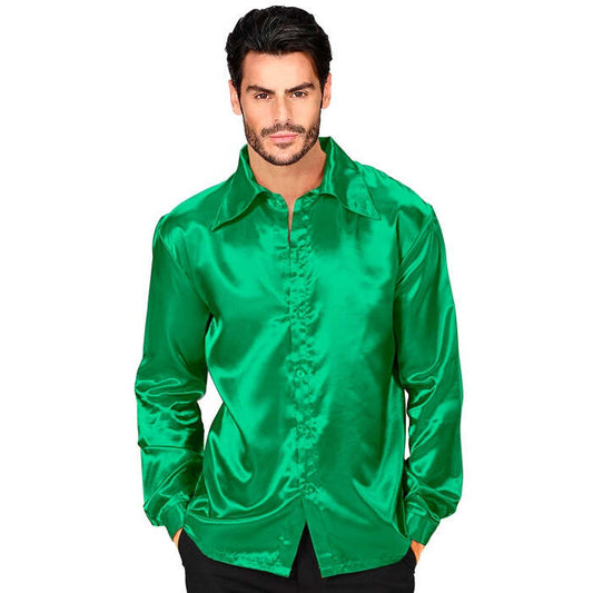 Satin Green 70S Disco Shirt