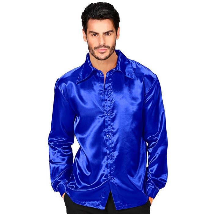Satin Blue 70S Disco Shirt