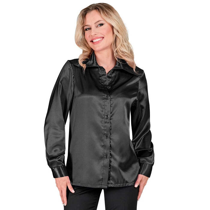 Satin Black 70S Disco Shirt