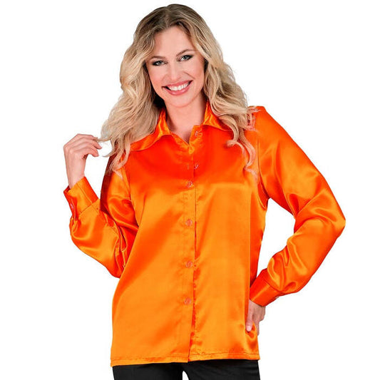 Satin Orange 70S Disco Shirt
