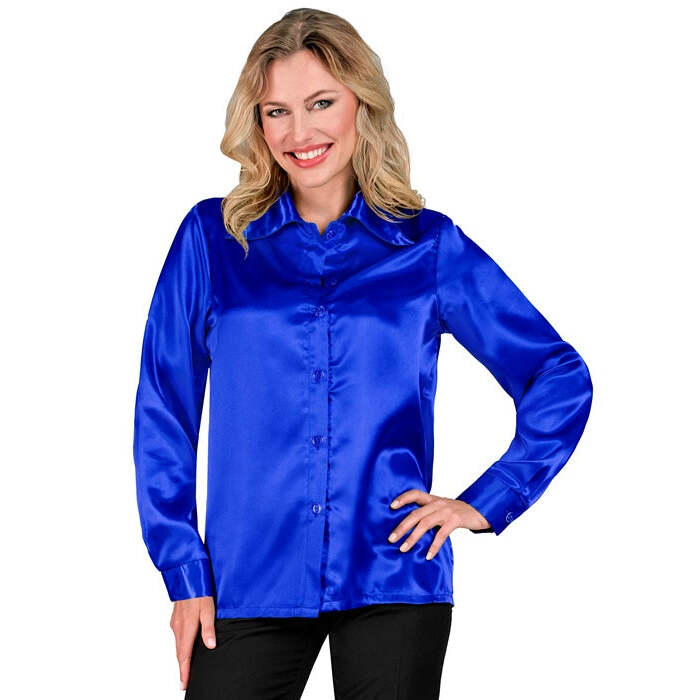 Satin Blue 70S Disco Shirt