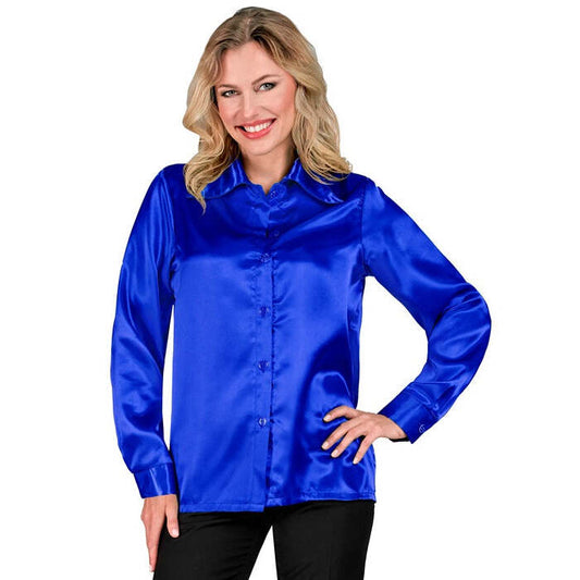 Satin Blue 70S Disco Shirt
