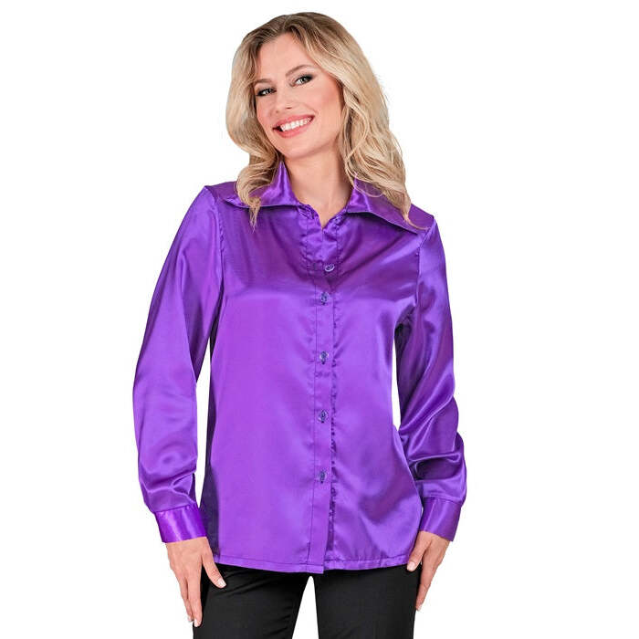 Satin Purple 70S Disco Shirt