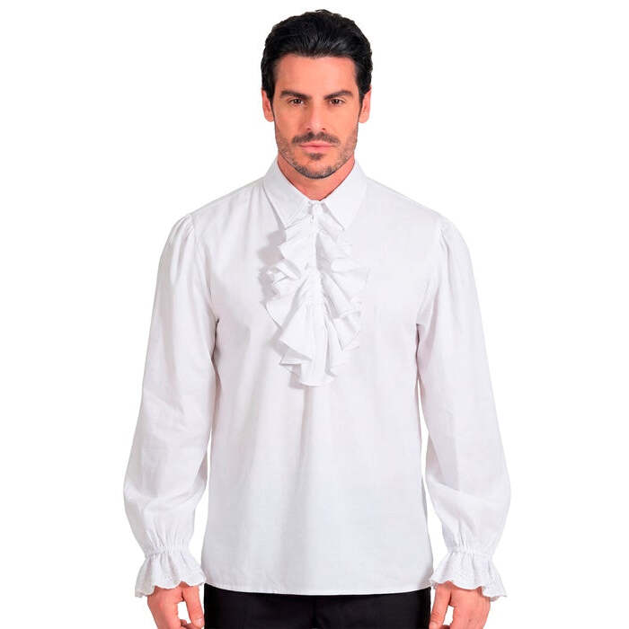 White Historical Character Shirt With Jabot