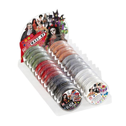 Display Box Of 24 Halloween Makeup In Tray 25 G  4 White, 4 Black, 4 Red, 4 Silver, 4 Green, 4 Orange 