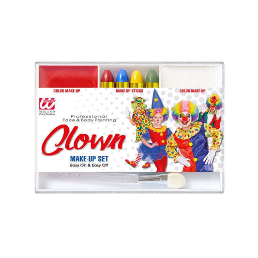 Clown Makeup Set  4 Makeup Sticks, Red & White Makeup In Tray, Applicator 