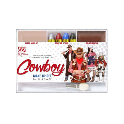 Cowboy Makeup Set  4 Makeup Sticks, Skin & Brown Makeup In Tray, Applicator 