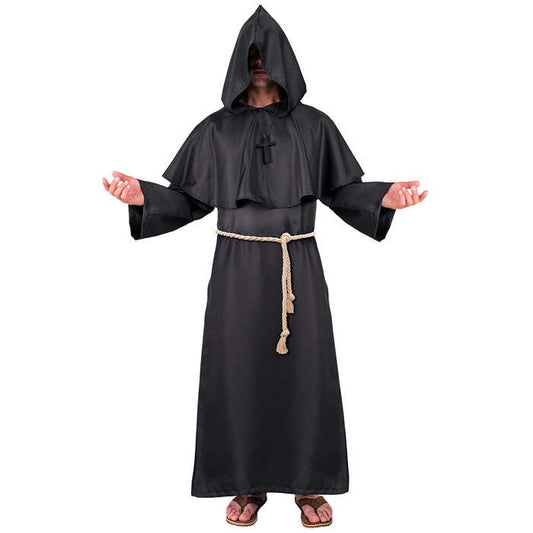 Dark Monk  Robe, Hood, Belt, Cross Necklace 