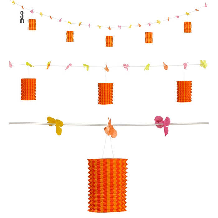 Orange/Yellow Lantern Garland With Flowers 3 M