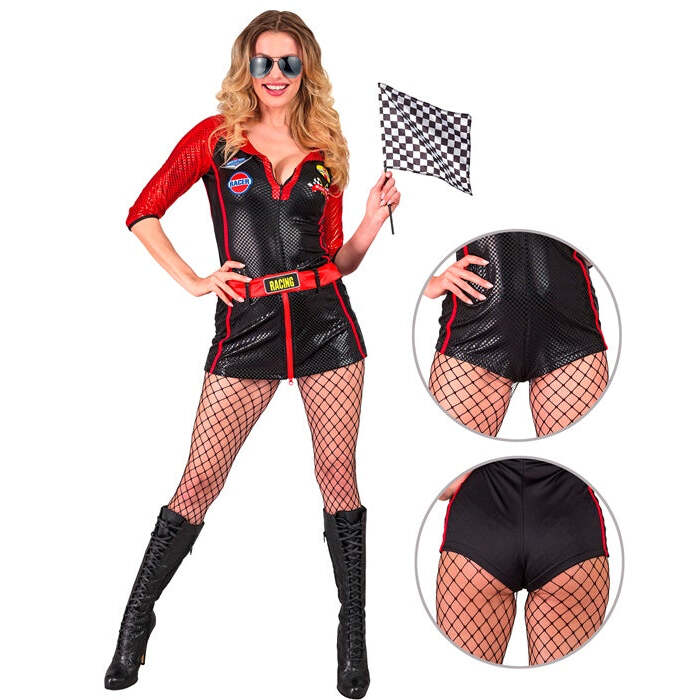 Race Car Driver  Bobysuit, Mini Skirt, Flag 