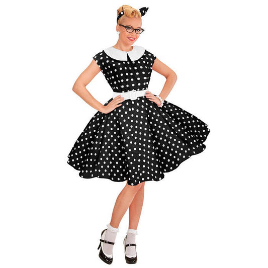 The 50S Rock'N'Roll Fashion Black  Dress With Petticoat, Belt, Headband 