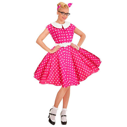 The 50S Rock'N'Roll Fashion Hot Pink  Dress With Petticoat, Belt, Headband 