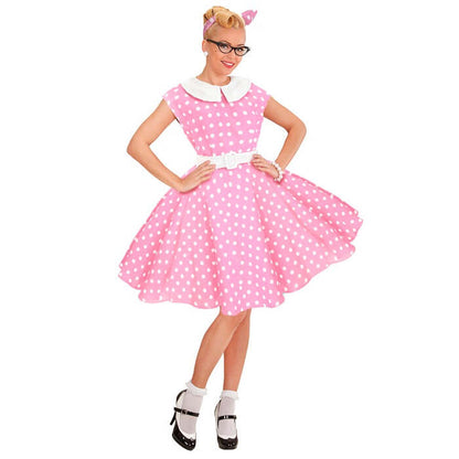 The 50S Rock'N'Roll Fashion Pink  Dress With Petticoat, Belt, Headband 