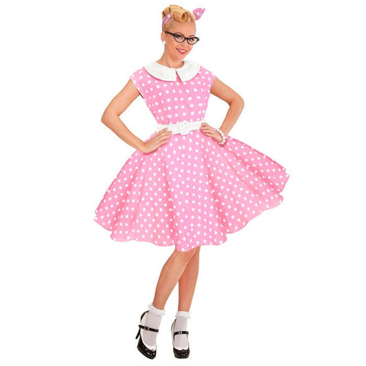 The 50S Rock'N'Roll Fashion Pink  Dress With Petticoat, Belt, Headband 