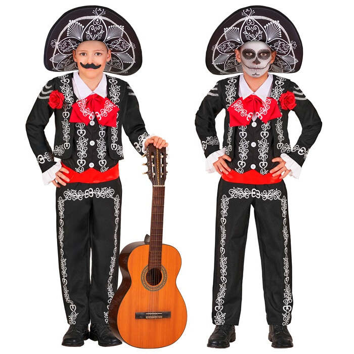 Mariachi Dia De Los Muertos  Jacket, Shirt With Vest And Bow Tie, Pants, Sombrero 